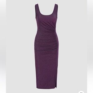 Cider Women’s Medium Purple Glitter Ruched Split Cami Midi Dress
